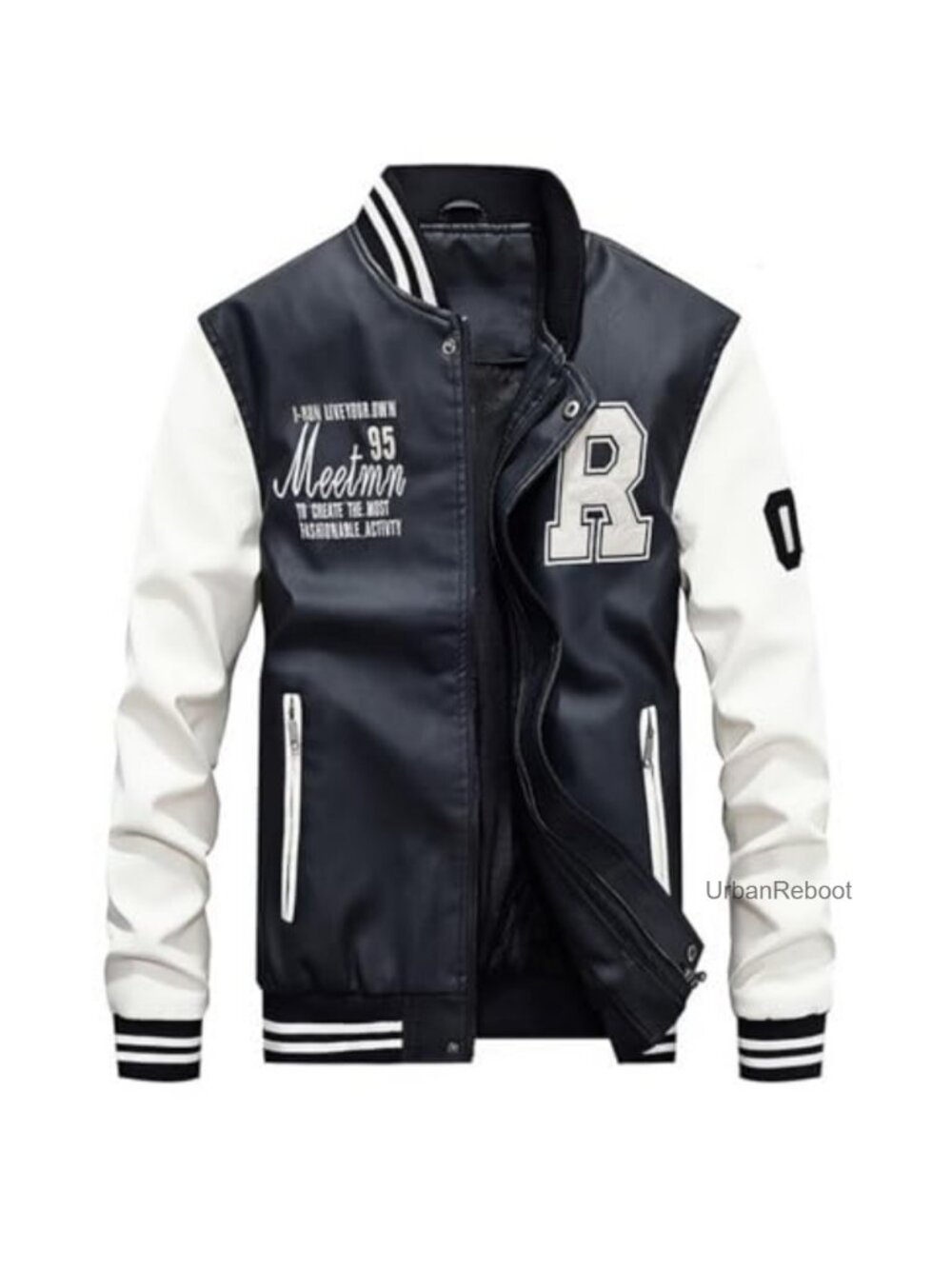 Men's Faux Leather Jacket Slim Fit Stand Collar Bomber Coat